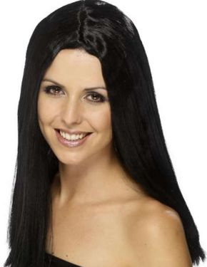 Ladies Fancy Dress Long Star Style Wig - Black